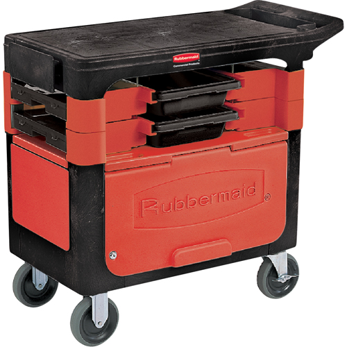 Trades Carts With Lockable Cabinet, 2 Drawers, 38" L x 19-1/4" W x 33-3/8" H, Black Auto-Cam