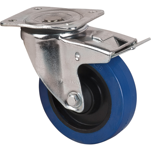 Blue Caster, Swivel with Brake, 5" (127 mm), Rubber, 400 lbs. (181 kg.) Auto-Cam