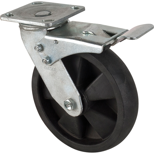 Roulettes haute temp&eacute;rature, Pivotant avec frein, 8" (203,2 mm), Nylon, 1000 lb (453 kg) Auto-Cam