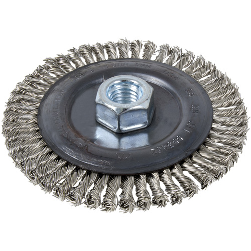 Brosse pour cordon de soudure, Dia. 5", Fils 0,022", Arbre 5/8"-11, Acier inoxydable Auto-Cam