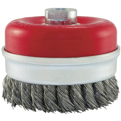 Brosse boisseau &agrave; fils li&eacute;s et nou&eacute;s, 5" dia. x 5/8"-11 arbre Auto-Cam