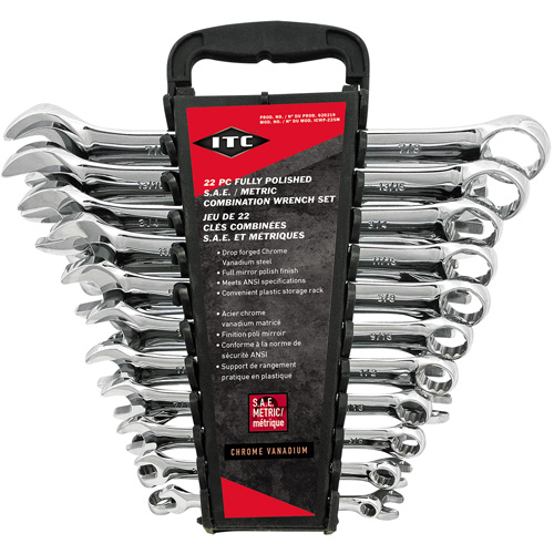 ICWP-22SM Wrench Set, Combination, 22 Pieces, Imperial and Metric Auto-Cam