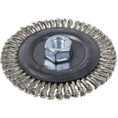 Brosse pour cordon de soudure, Dia. 4", Fils 0,022", Arbre 5/8"-11, Acier inoxydable Auto-Cam