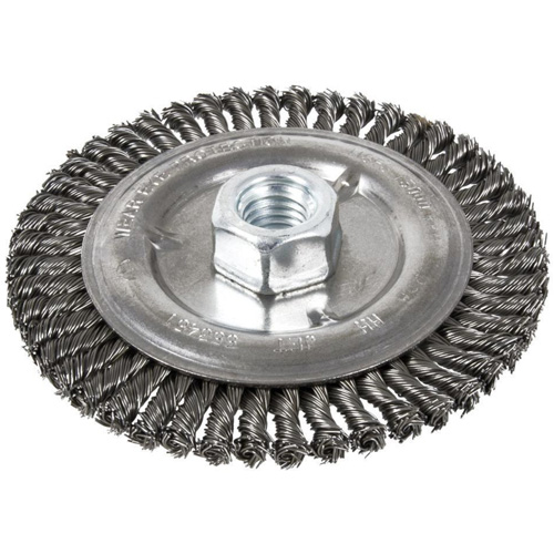 Stringer Bead Brush, 6" Dia., 0.022" Fill, 5/8"-11 Arbor, Steel Auto-Cam