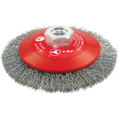 Brosse conique biseaut&eacute;e &agrave; fils sertis, haute performance, Dia. 4-1/2", Fils 0,014", Arbre 5/8"-11, Acier Auto-Cam