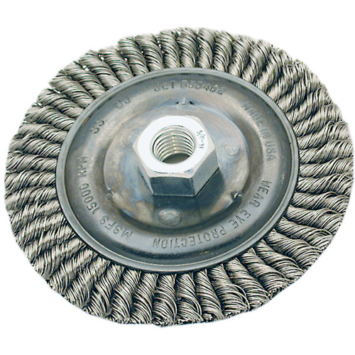 Brosse pour cordon de soudure, Dia. 4", Fils 0,022", Arbre 5/8"-11, Acier Auto-Cam