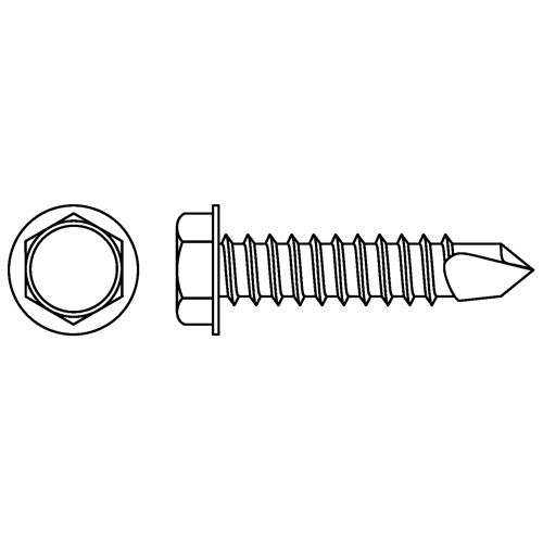 Self Drill Hex Washer Head Screws, #10 x 5/8" L, Zinc Plated Auto-Cam