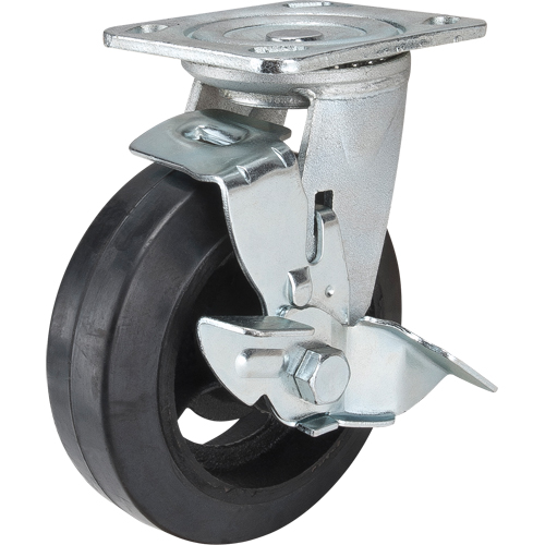 Roulette moul&eacute;, Pivotant avec frein, 6" (152,4 mm), Caoutchouc, 550 lb (249 kg) Auto-Cam