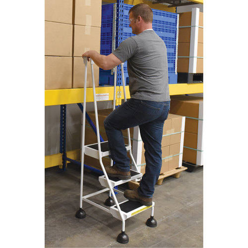 Stop-Step Ladders, 3 Steps, 16" Step Width, 28-11/16" Platform Height, Steel Auto-Cam