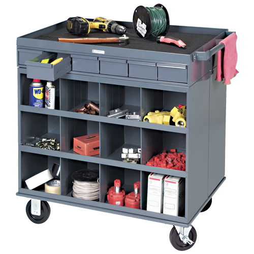 Poste de travail &agrave; deux c&ocirc;t&eacute;s mobile et robuste, 1200 lb Capacit&eacute;, Acier, 34" x la, 34" x ha, 24" p, Enti&egrave;rement soud&eacute;, 6 tirroirs Auto-Cam