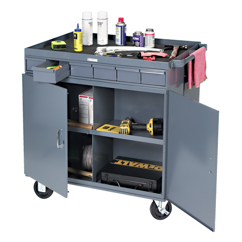 Poste de travail &agrave; deux c&ocirc;t&eacute;s mobile et robuste, 1200 lb Capacit&eacute;, Acier, 34" x la, 34" x ha, 24" p, Enti&egrave;rement soud&eacute;, 6 tirroirs Auto-Cam