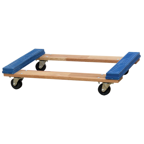 Open Deck Rubber Ends Dolly, Wood Frame, 18" W x 30" D x 6" H, 900 lbs. Capacity Auto-Cam