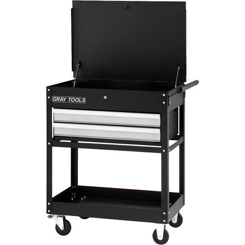 Utility Cart, 2 Drawers, 30-1/4" L x 19" W x 35-3/4" H, Black Auto-Cam