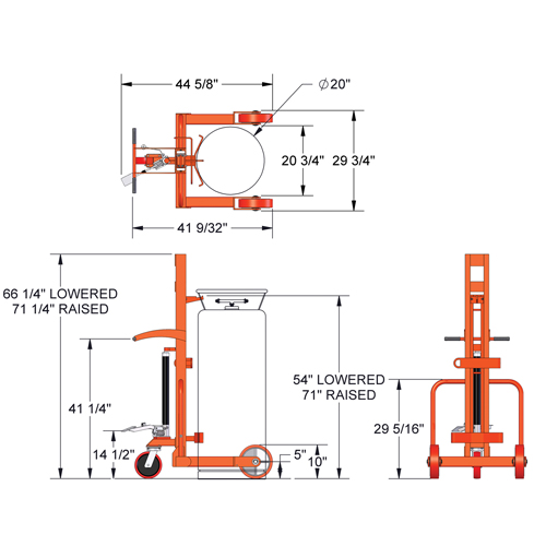 Grand chariot hydraulique HLCC pour bouteille de gaz liquide, Roues Polyur&eacute;thane, Base de 20" la x 20" p, 1000 lb Auto-Cam