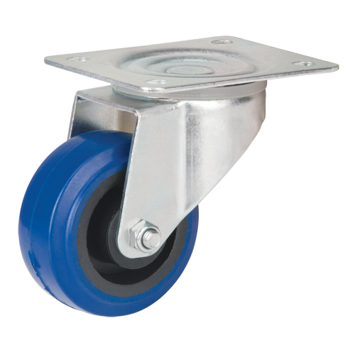 Roulette bleue, Pivotant, 3" (76 mm), Caoutchouc, 285 lb (129 kg) Auto-Cam