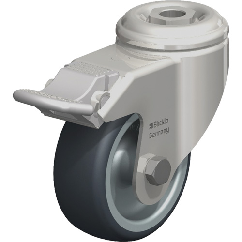 Roulette en &eacute;lastom&egrave;re thermoplastique acier inoxydable, Pivotant avec frein, Diam&egrave;tre 3-1/8" (79,5 mm), Capacit&eacute; 220 lb (100 kg) Auto-Cam