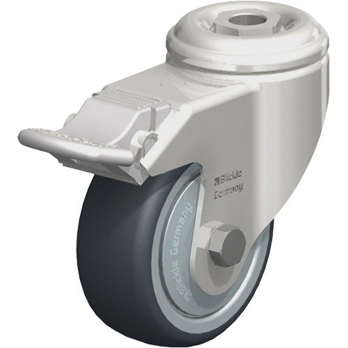 Roulette en &eacute;lastom&egrave;re thermoplastique acier inoxydable, Pivotant avec frein, Diam&egrave;tre 3-1/8" (79,5 mm), Capacit&eacute; 220 lb (100 kg) Auto-Cam