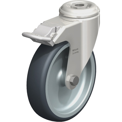 Roulette en &eacute;lastom&egrave;re thermoplastique acier inoxydable, Pivotant avec frein, Diam&egrave;tre 5" (127 mm), Capacit&eacute; 265 lb (120 kg) Auto-Cam