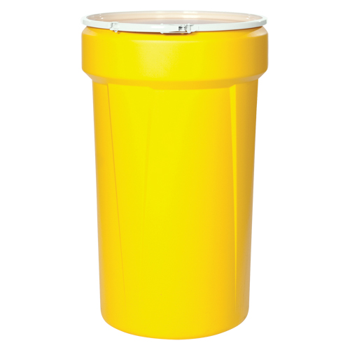 Baril emboîtable en poly&eacute;thyl&egrave;ne, 30 gal. US (25 gal. imp.), Dessus ouvert, Jaune Auto-Cam