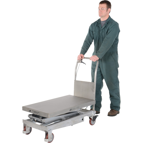 Table &eacute;l&eacute;vatrice hydraulique manuelle &agrave; ciseaux, 35-1/2" lo x 20" la, Partiellement en acier inoxydable, Capacit&eacute; 800 lb Auto-Cam