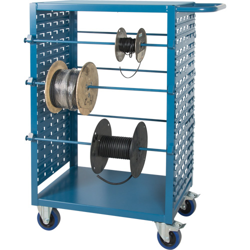 Mobile Wire Spool Cart, Steel, 6 Rod, 21" W x 48" H x 38" D, 1200 lbs. Capacity Auto-Cam