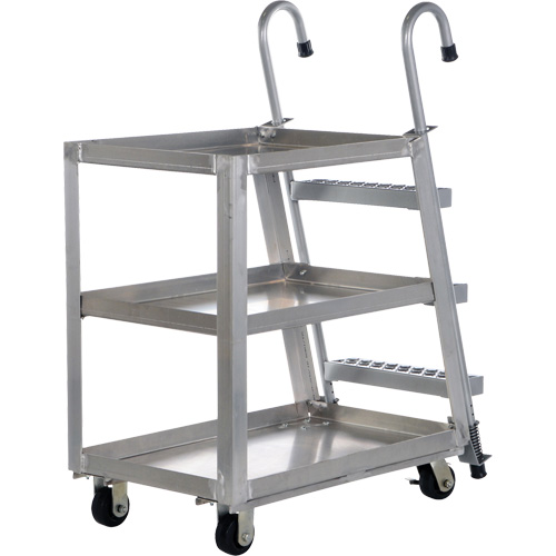 Stockpicker Truck, Aluminum, 21-7/8" W x 40" D, 3 Shelves, 660 lbs. Capacity Auto-Cam