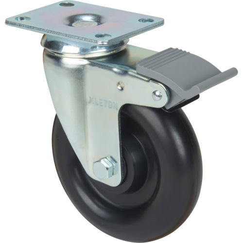 Caster, Swivel with Brake, 5" (127 mm), Polyolefin, 250 lbs. (113.4 kg) Auto-Cam