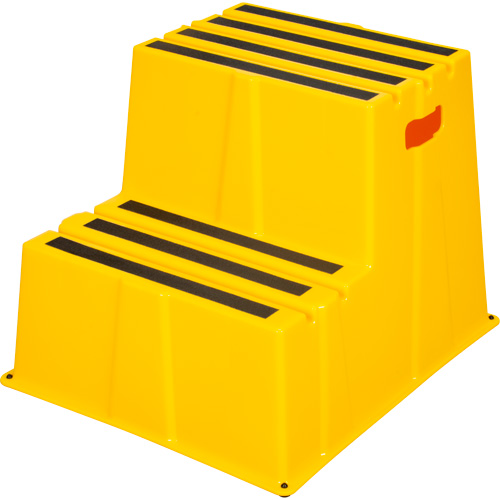 Industrial Step Stool, 2 Steps, 26" x 22-7/16" x 19-11/16" High Auto-Cam