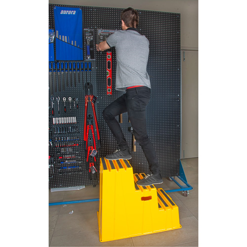 Industrial Step Stool, 3 Steps, 34-13/16" x 22-7/16" x 28-1/2" High Auto-Cam