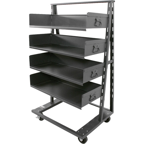 Single-Sided Heavy Duty A-Frame Cart with 4 Large Trays, 38" x 25" x 63", 2500 lbs. Capacity Auto-Cam