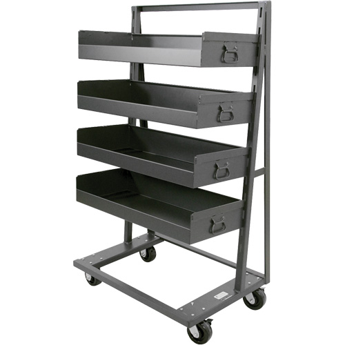 Single-Sided Heavy Duty A-Frame Cart with 4 Large Lipped Trays, 38" x 25" x 63", 2500 lbs. Capacity Auto-Cam