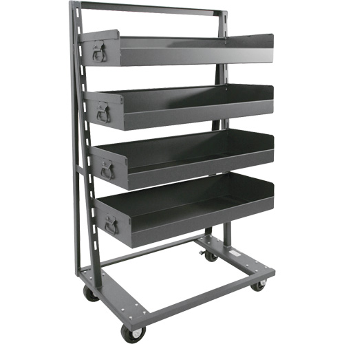 Single-Sided Heavy Duty A-Frame Cart with 4 Large Lipped Trays, 38" x 25" x 63", 2500 lbs. Capacity Auto-Cam