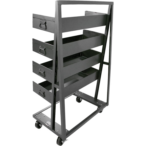 Single-Sided Heavy Duty A-Frame Cart with 4 Large Lipped Trays, 38" x 25" x 63", 2500 lbs. Capacity Auto-Cam