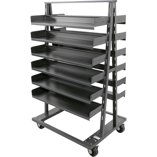 Double-Sided Heavy Duty A-Frame Cart with 12 Trays, 38" x 30" x 63", 2500 lbs. Capacity Auto-Cam