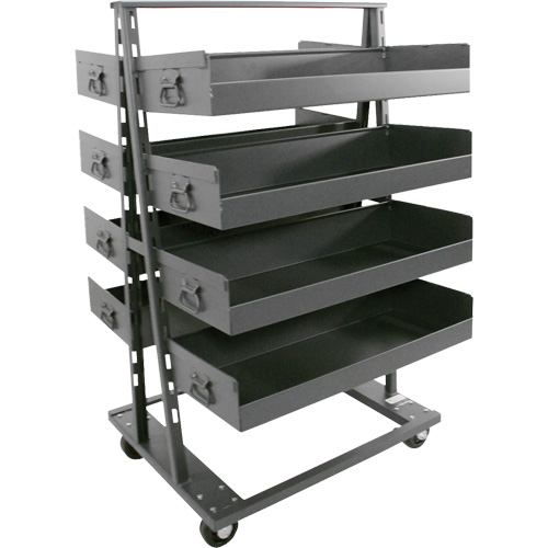 Double-Sided Heavy Duty A-Frame Cart with 8 Large Lipped Trays, 38" x 30" x 63", 2500 lbs. Capacity Auto-Cam