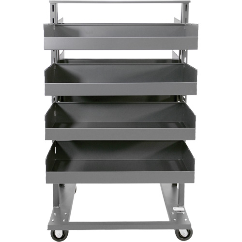 Double-Sided Heavy Duty A-Frame Cart with 8 Large Lipped Trays, 38" x 30" x 63", 2500 lbs. Capacity Auto-Cam