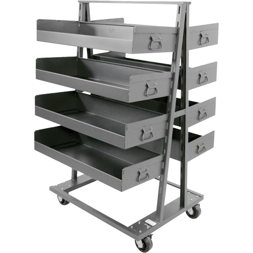 Double-Sided Heavy Duty A-Frame Cart with 8 Large Lipped Trays, 38" x 30" x 63", 2500 lbs. Capacity Auto-Cam