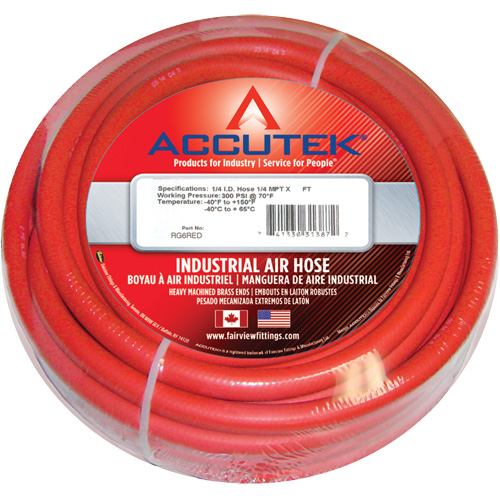 Red EPDM Industrial Air Hose Assembly, Air, Rubber, 1/2" dia. x 50', 200 psi, 1/2 NPT Auto-Cam