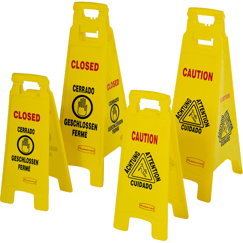 Wet Floor Safety Signs, Quadrilingual with Pictogram Auto-Cam