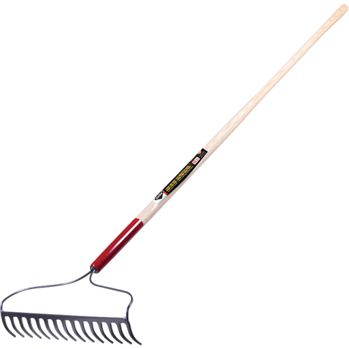 Pro Bow Rake, Wood Handle, 60" L, 16" Blade, 15 Tines Auto-Cam