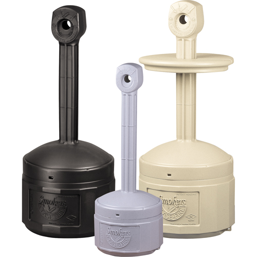 Smokers Cease-Fire&reg; Cigarette Butt Receptacle, Free-Standing, Plastic, 1 US gal. Capacity, 30" Height Auto-Cam