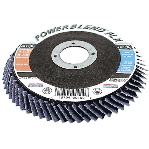 PowerBlend FLX Flexible Flap Disc, 4-1/2" x 7/8", Type 27, Z60 Grit, Zirconia Alumina Auto-Cam