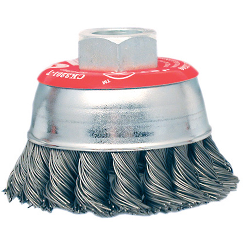 High-Performance Knot Twisted Cup Brush, 3" Dia. x 10mm x 1.25" Arbor Auto-Cam
