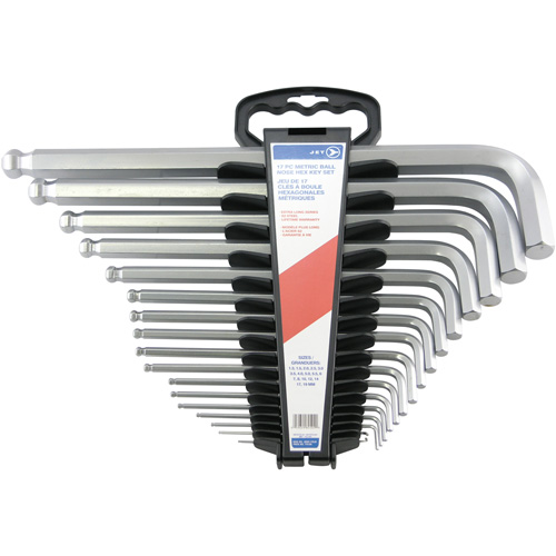 Jumbo Extra-Long Ball Nose Hex Key Set, 17 Pcs., Metric Auto-Cam
