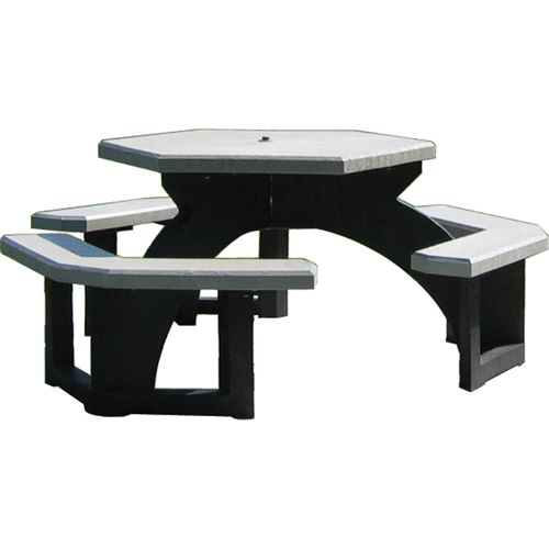 Tables de pique-nique hexagonales en plastique recycl&eacute;, 78" lo x 78" la, Gris Auto-Cam
