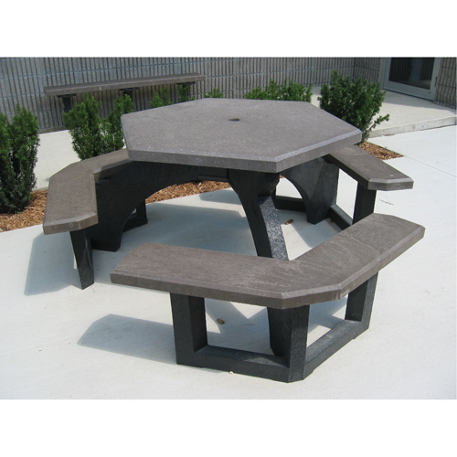 Tables de pique-nique hexagonales en plastique recycl&eacute;, 78" lo x 78" la, Brun Auto-Cam