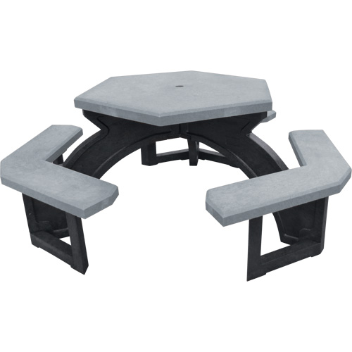 Tables de pique-nique hexagonales en plastique recycl&eacute;, 78" lo x 78" la, Gris Auto-Cam