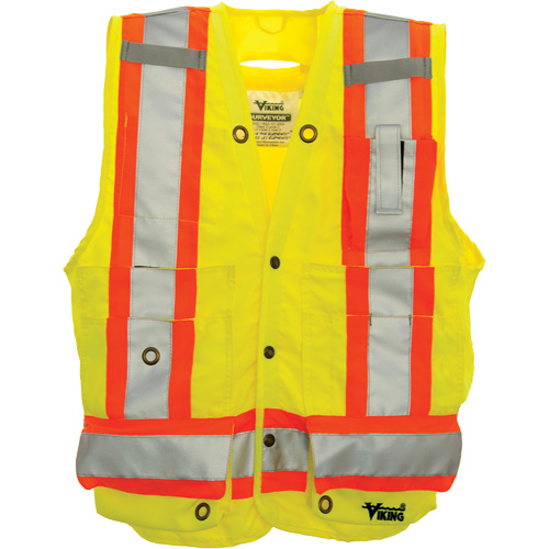 Surveyor Safety Vest, High Visibility Lime-Yellow, Large, Polyester Auto-Cam
