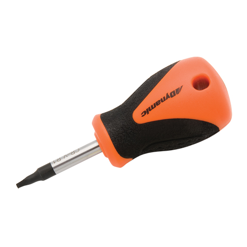 Square Recess Stubby Screwdriver, #2 Tip, Round, 3-4/5" L, Plastic/Wood/Cushion Grip Handle Auto-Cam
