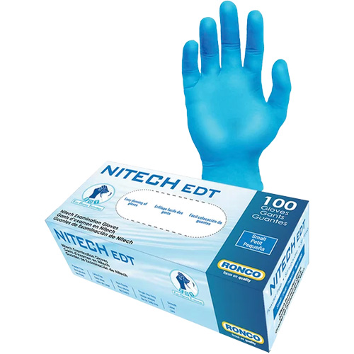 Gants d'examen EDT, T-Grand, Nitech, 5 mils, Sans poudre, Bleu, Classe 2 Auto-Cam